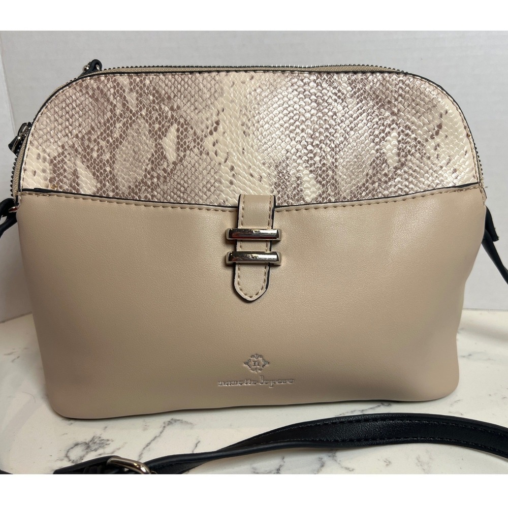 Nanette Lepore Snakeskin Print Crossbody Bag Beige Triple Compartment Boho - Picture 1 of 14